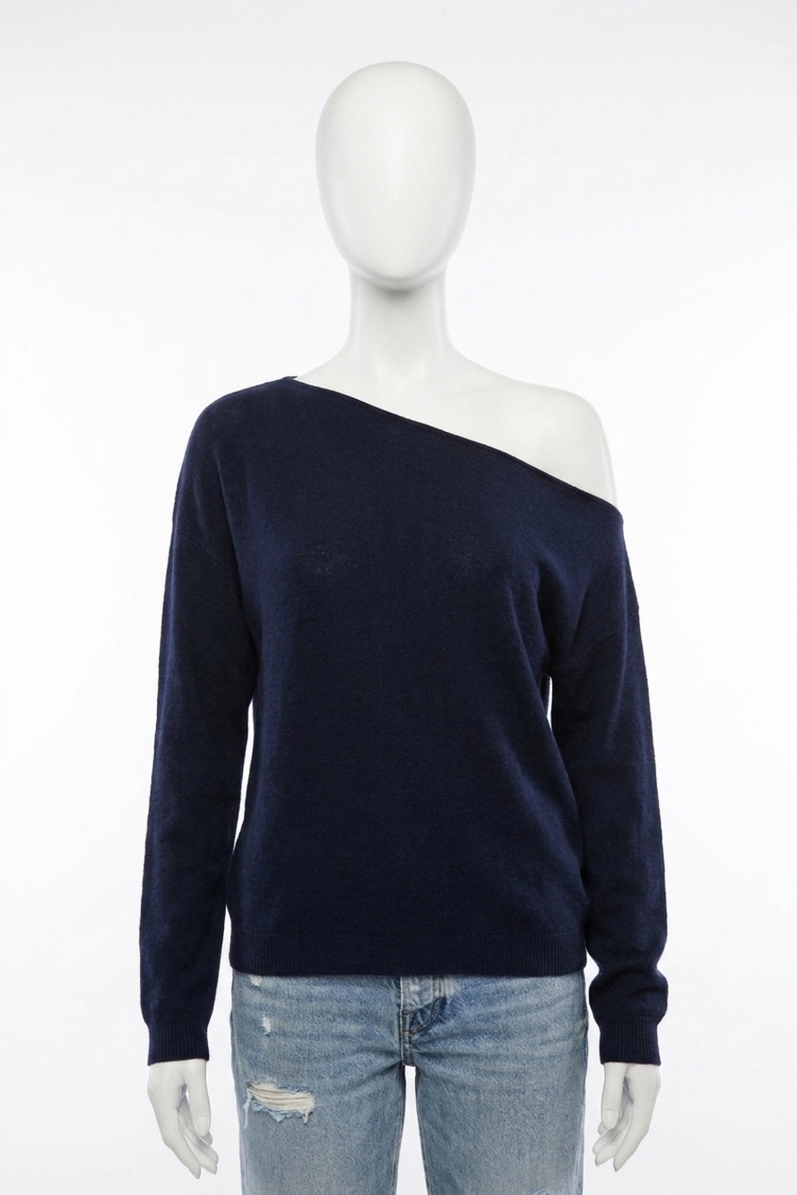 NEW MINNIE ROSE cashmere off-the-shoulder top in navy